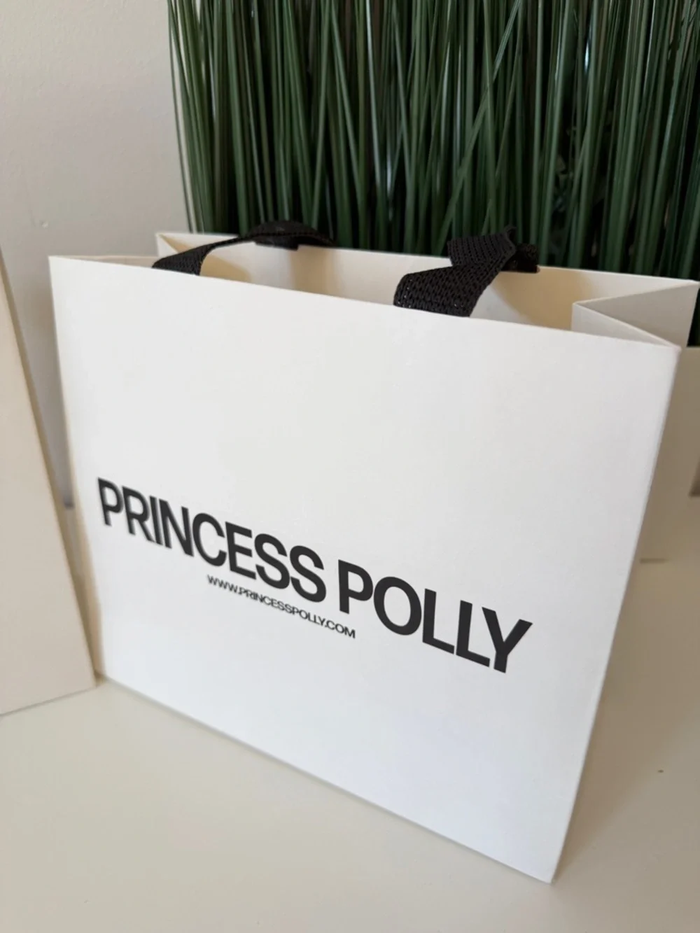 Princess Polly White Paper Shopping Bag with Black Logo